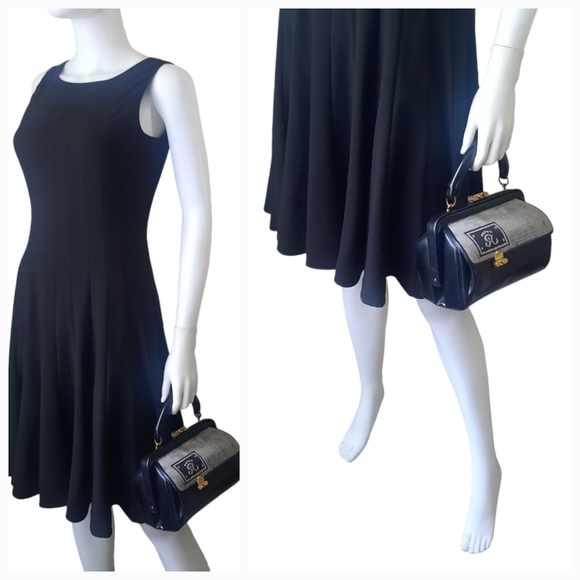 ROBERTA DI CAMERINO Vintage Leather Bagonghi Bag w/ Velvet Trim Black/Grey - Picture 5 of 13